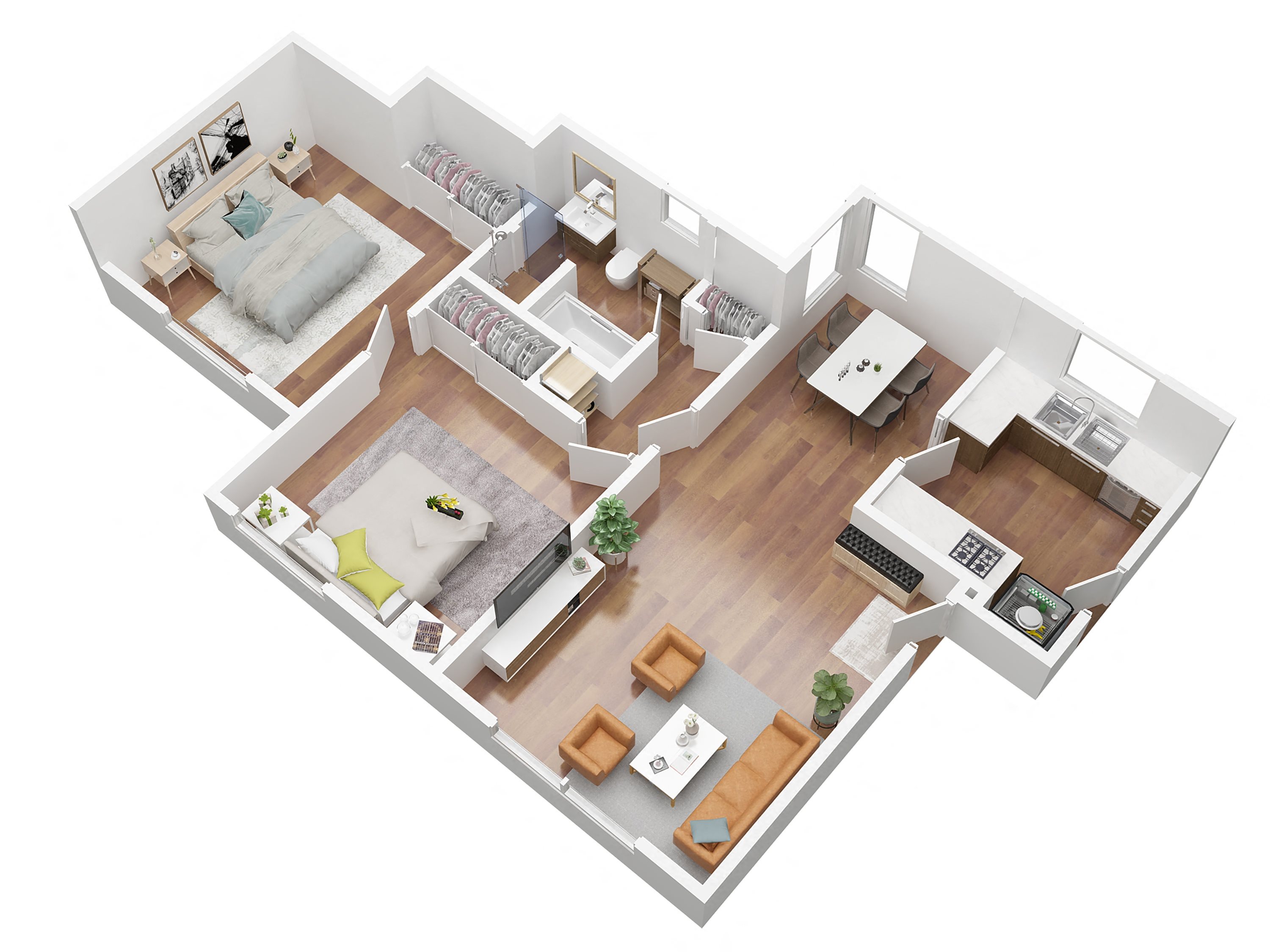 2 Bedroom 3D Floorplan